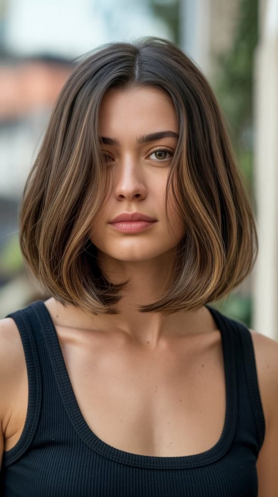 1. Classic Soft Layered Long Bob with Center Part