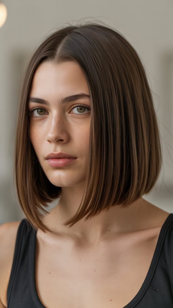 1. Classic Straight Long Bob with Blunt Ends