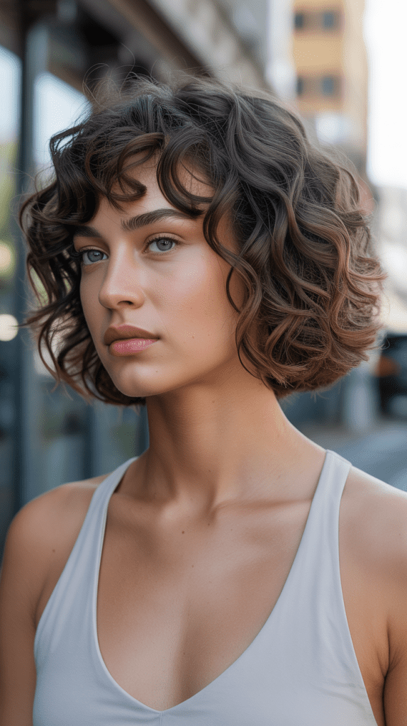 Curly Bob with Face-Framing Bangs