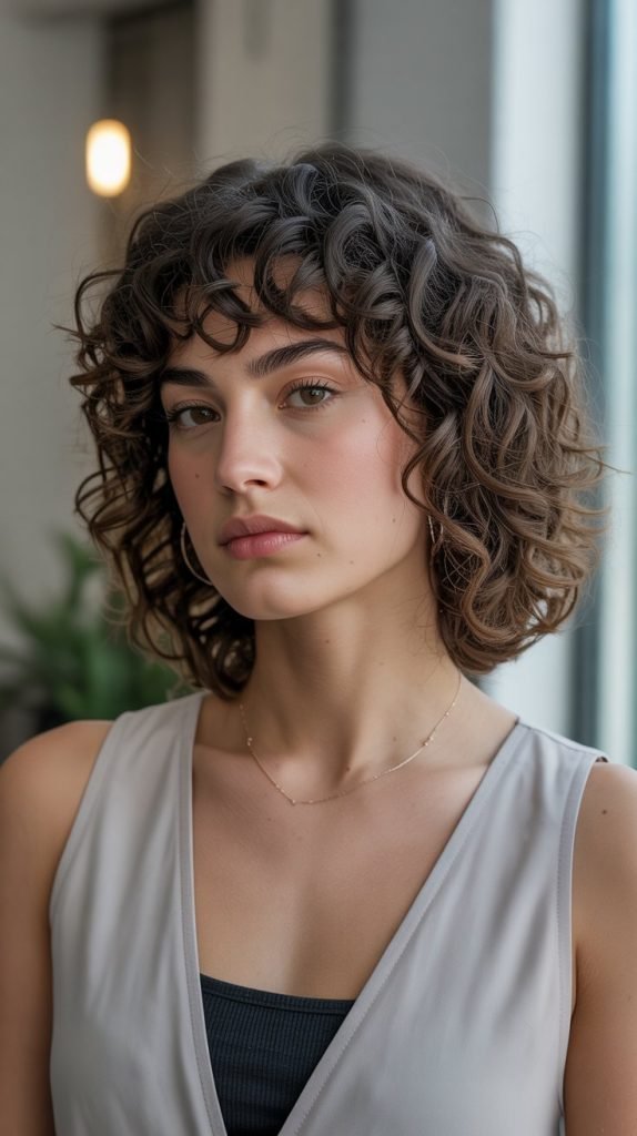 18. Curly Long Bob with Curly Bangs