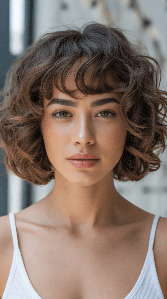 Curly Bob with Baby Bangs