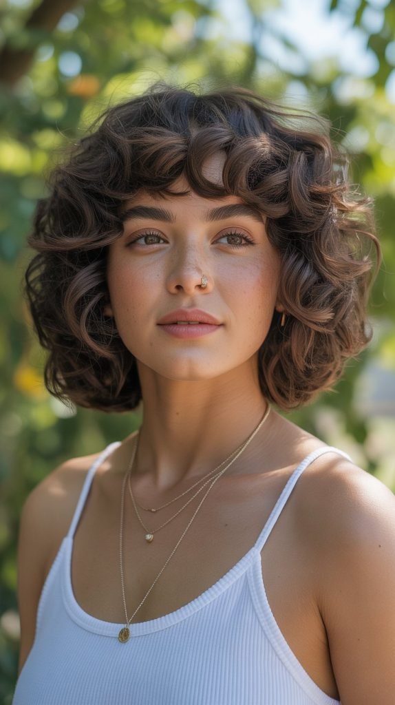 Curly Long Bob with Curtain Bangs