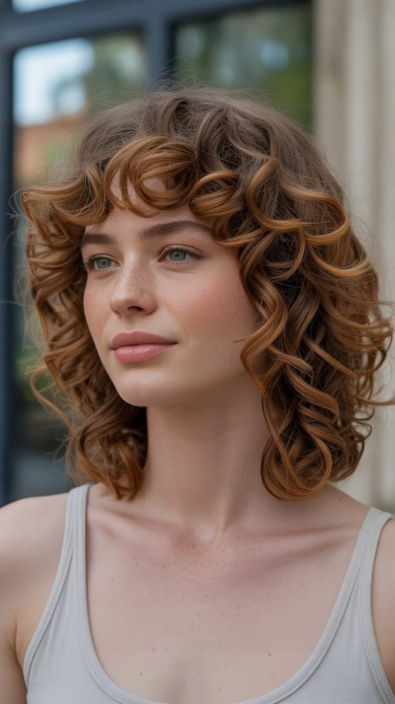  Curly Long Bob with Curtain Bangs