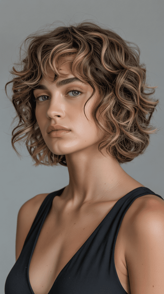 Curly Bob with Asymmetric Bangs