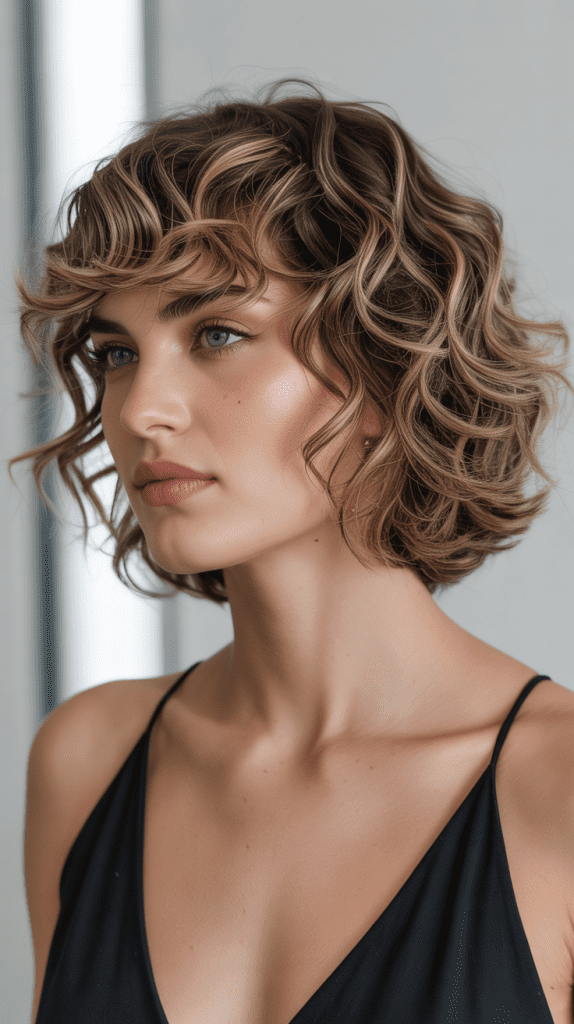 Curly Bob with Swoop Bangs