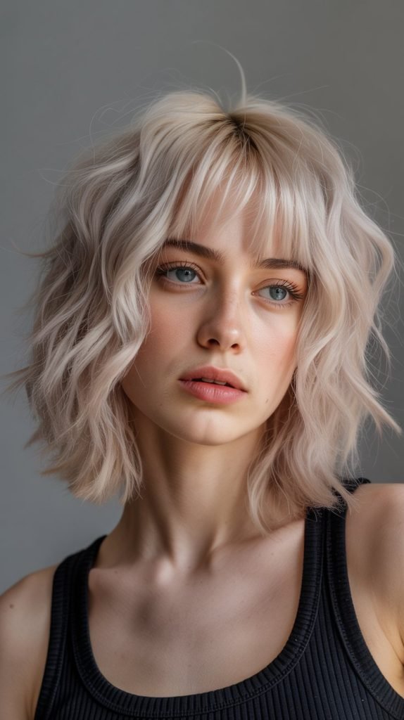 20. Deconstructed Long Bob with Modern Curtain Bangs