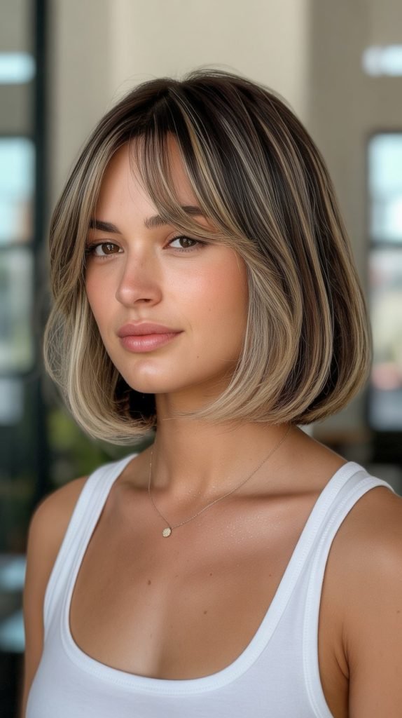 29. Dimensional Long Bob with Babylight Curtain Bangs