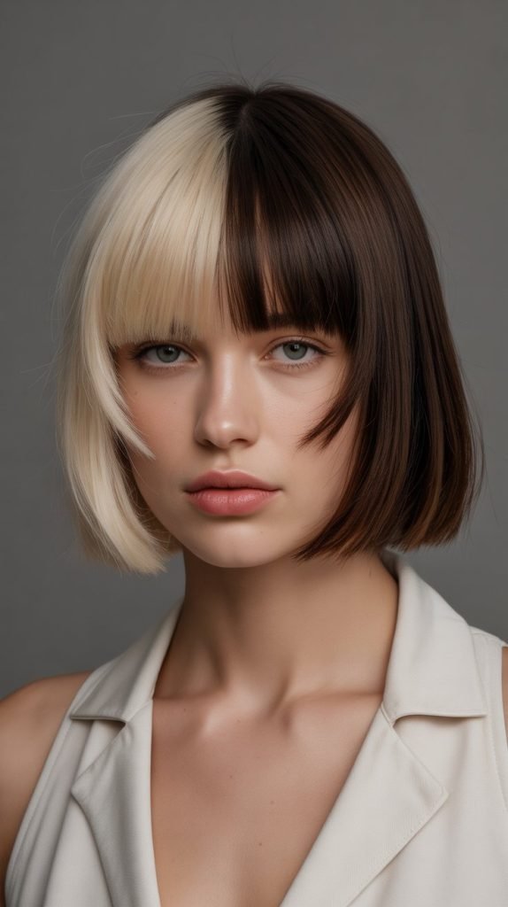 17. Disconnected Long Bob with Blunt Bangs