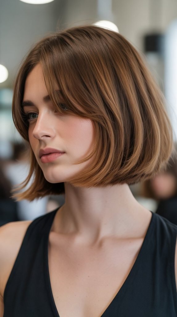 8. Graduated Long Bob with Feathered Bangs