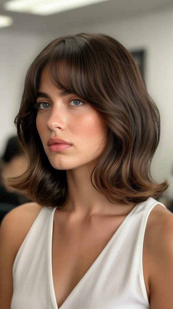 9. Graduated Long Bob with Curtain Bangs