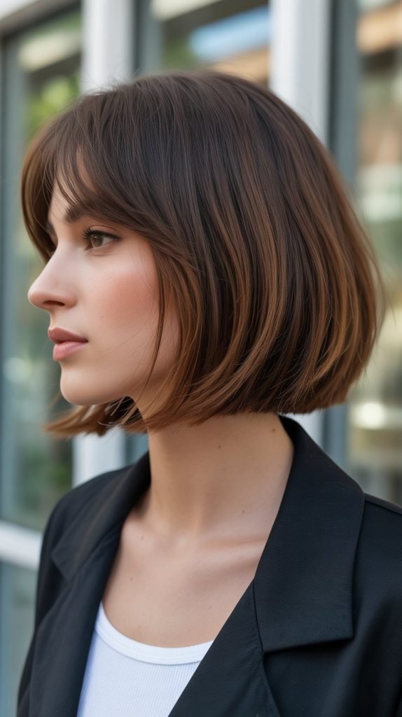 Graduated Long Bob with Feathered Curtain Bangs