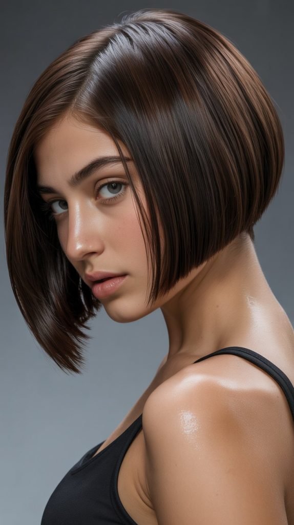 26. Sleek Stacked Bob with High Shine
