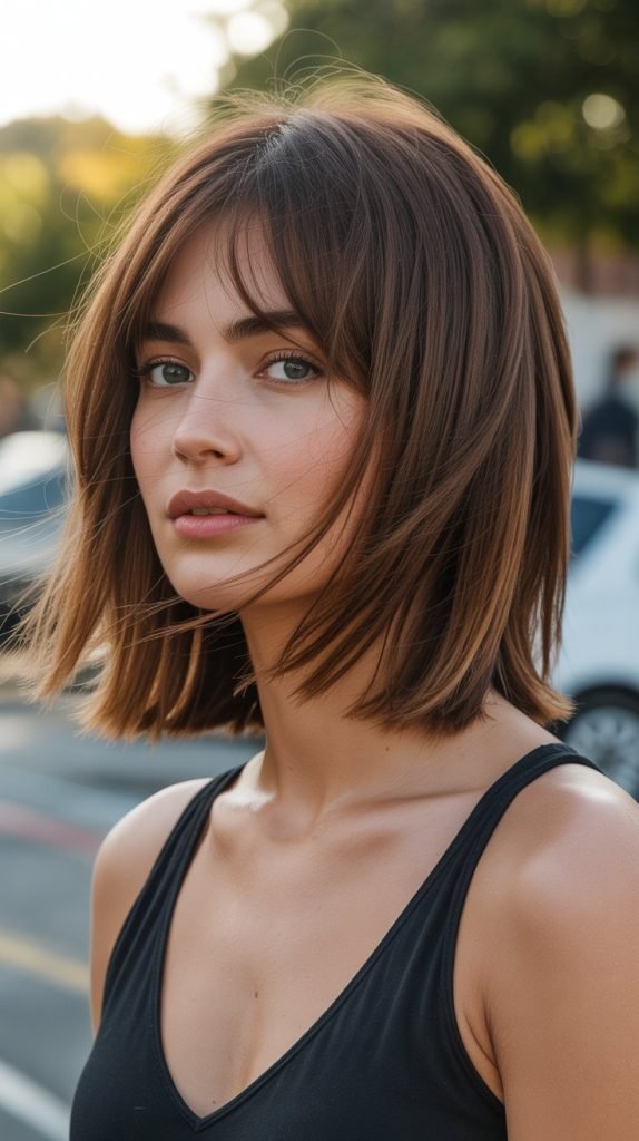 4. Layered Long Bob with Curtain Bangs
