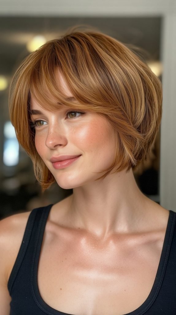 4. Layered Choppy Bob with Side-Swept Bangs