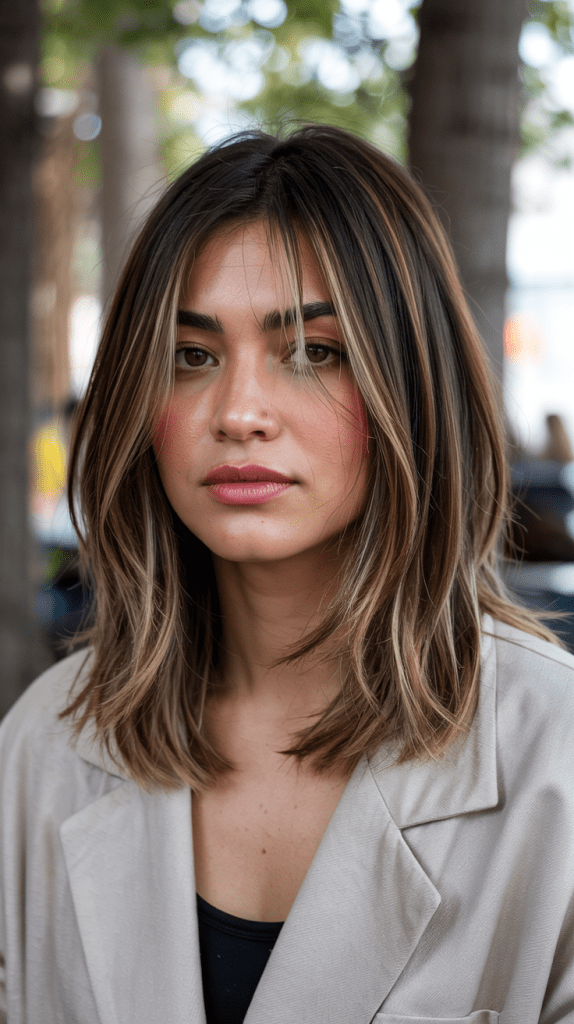Layered Long Bob with Feathered Curtain Bangs