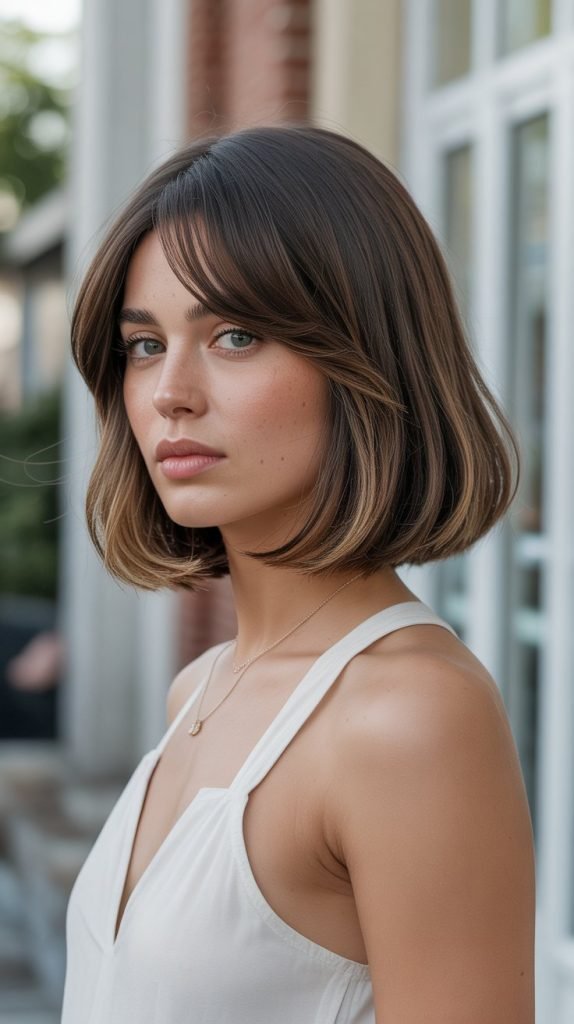  A-Line Long Bob with Blended Curtain Bangs