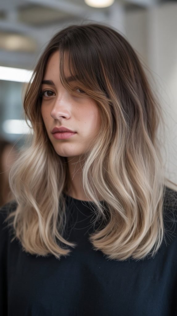 12. Ombré Long Bob with Curtain Bangs