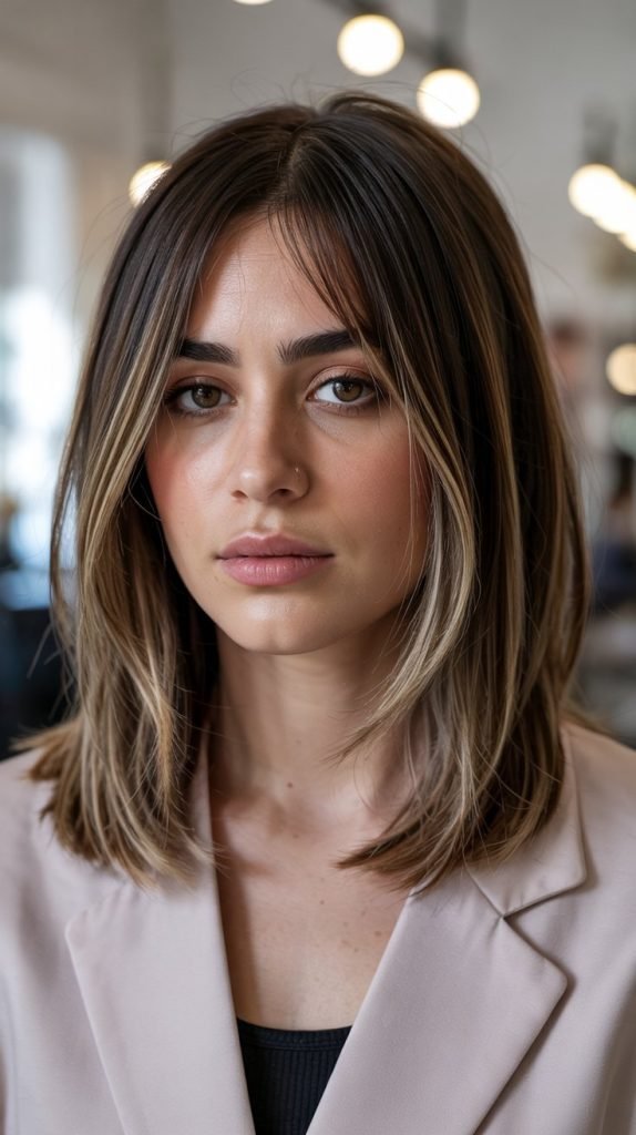  Lob with Curtain Bangs Featuring Loose Braid Accent