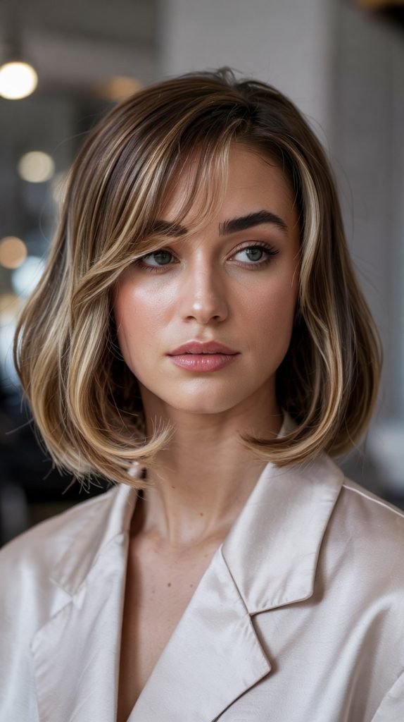 C-Curl Long Bob with Rounded Curtain Bangs