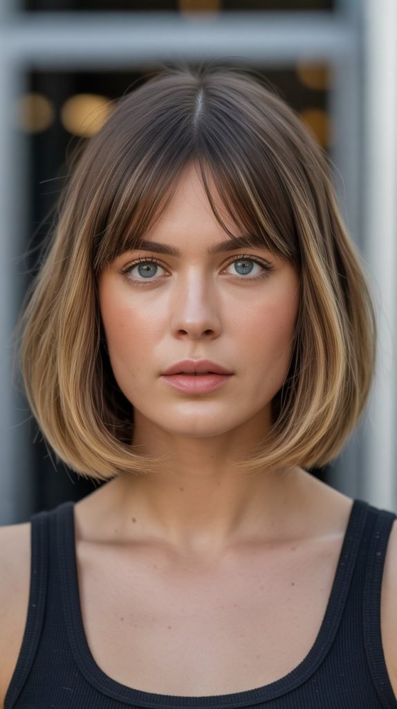 22. Long Bob with Curtain Bangs and Middle Part