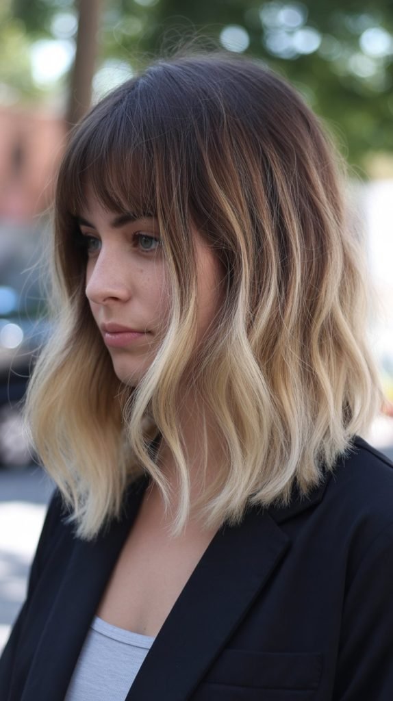  Long Bob with Curtain Bangs and Ombré
