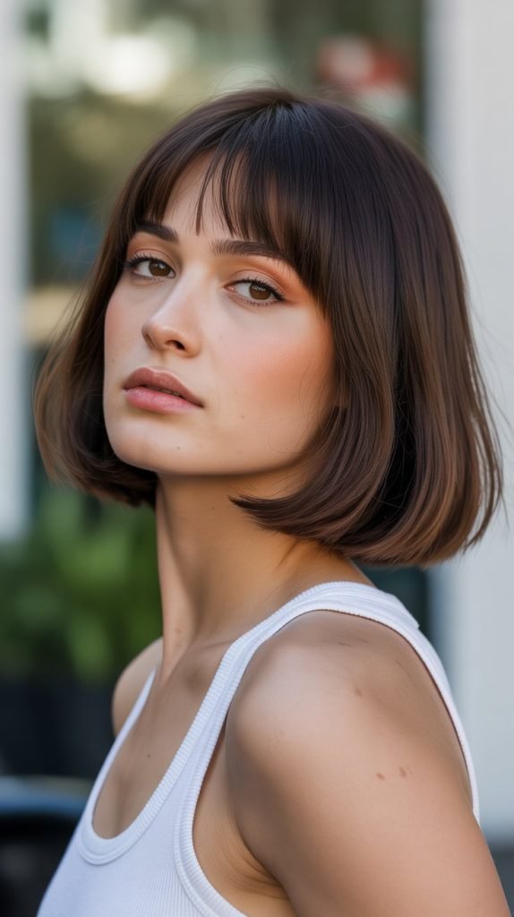 Lob with Baby Curtain Bangs