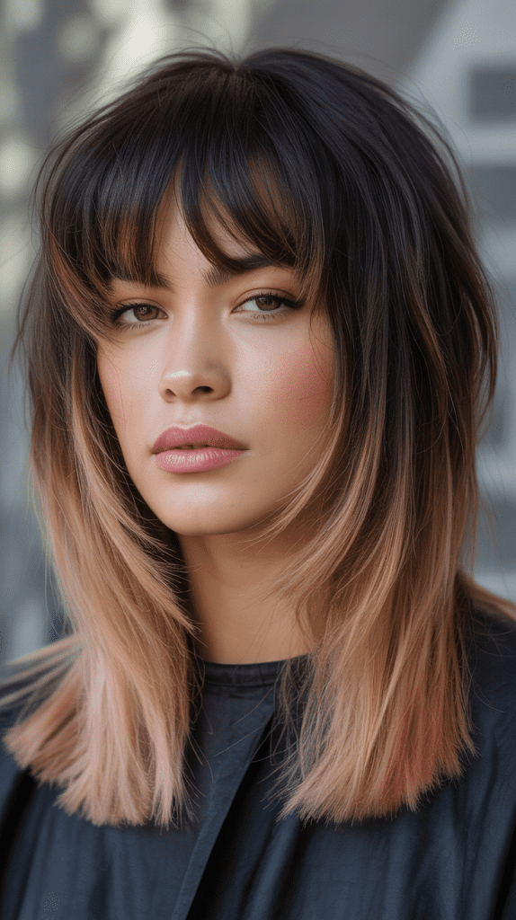 Long Bob with Textured Bangs and Ombré