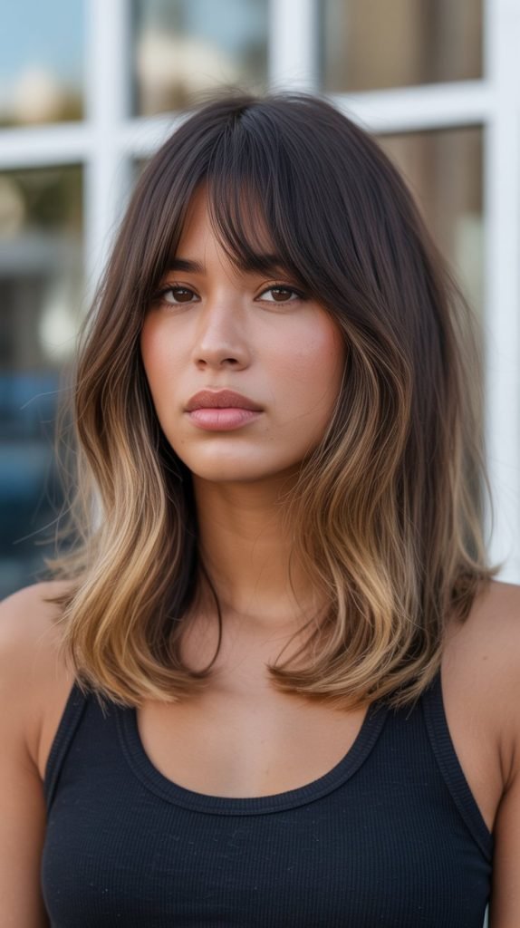 Long Bob with Curtain Bangs and Ombré Color