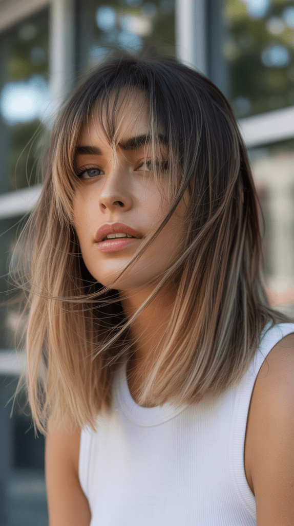 Long Bob with Piecey Bangs and Highlights