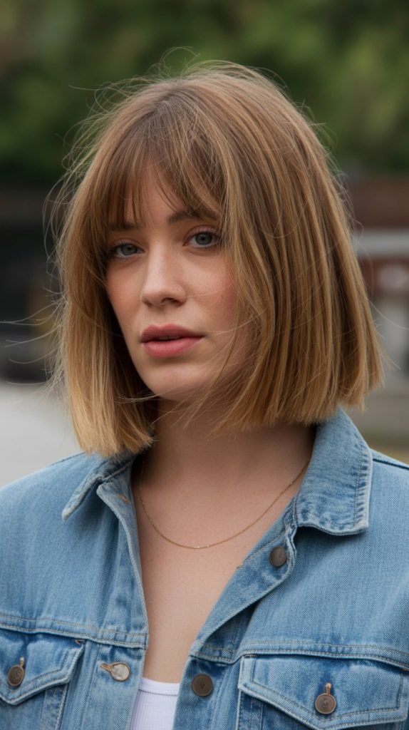 36. Long Bob with Curtain Bangs and Lived-In Texture