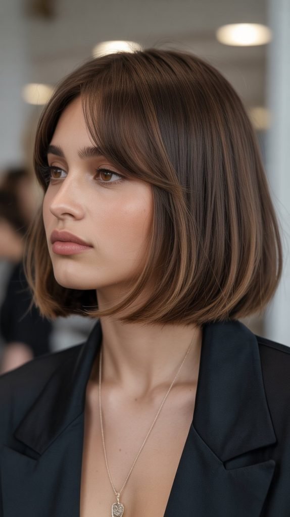 23. Long Bob with Curtain Bangs and Side Part