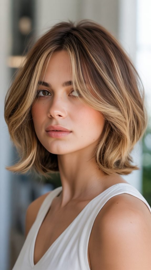 17. Long Bob with Curtain Bangs and Face-Framing Layers