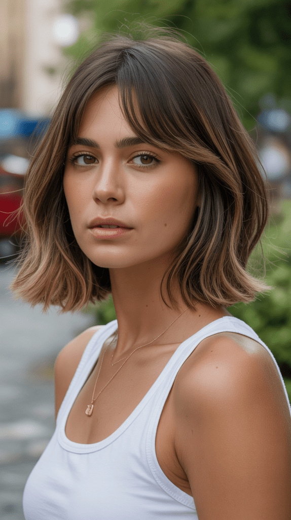 Long Bob with Feathered Bangs and Subtle Highlights