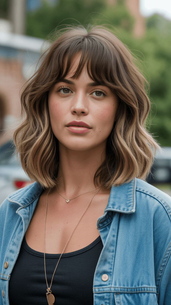 Long Bob with Textured Bangs and Lived-In Color