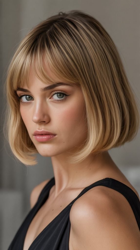 18. Long Bob with Curtain Bangs and Side Part Variation