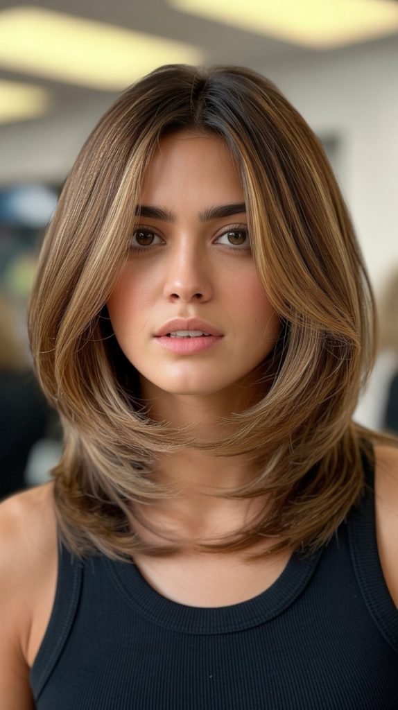  Long Bob with Curtain Bangs and Face-Framing Layers