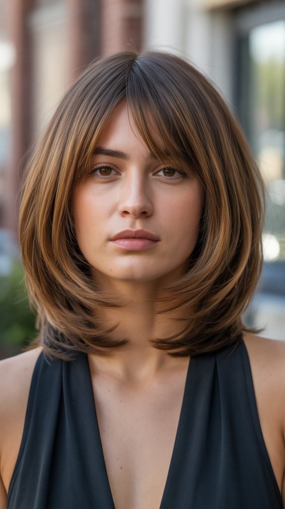  Long Bob with Curtain Bangs and Face-Framing Layers