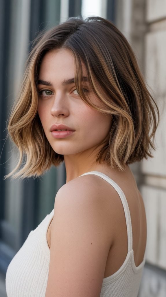 8. Long Bob with Side-Swept Curtain Bangs