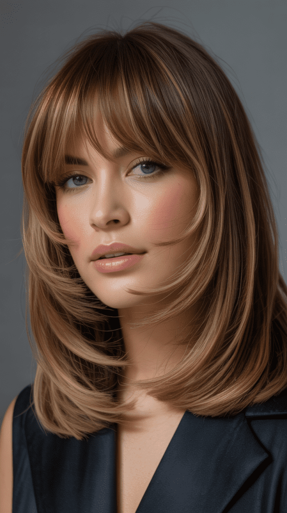 Long Bob with Full Bangs and Dimensional Color