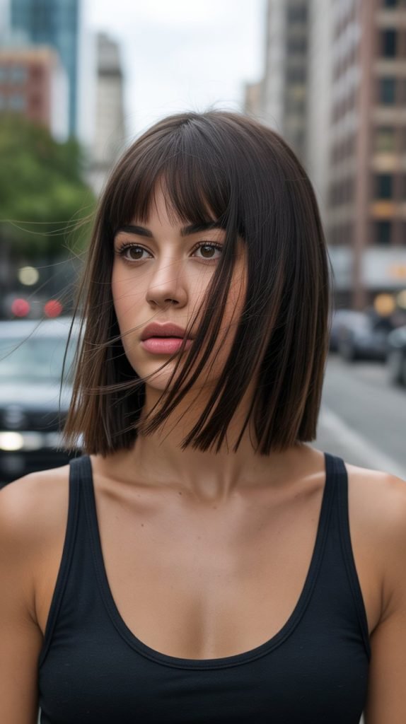 32. Long Bob with Curtain Bangs and Piece-y Layers