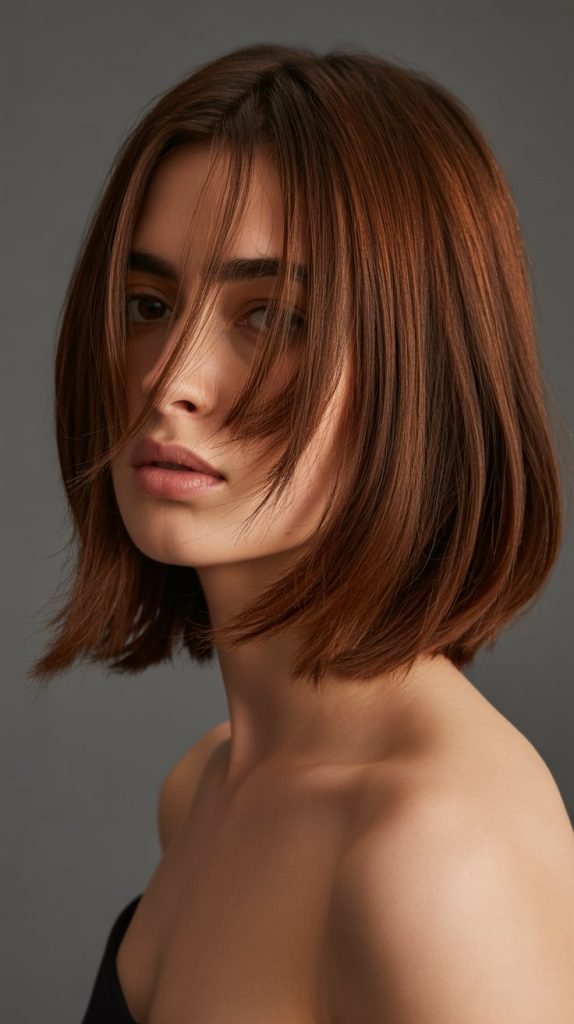  Long Bob with Side-Swept Curtain Bangs
