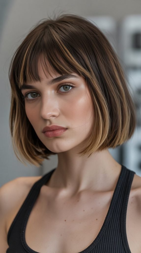 Lob with Micro Curtain Bangs and Defined Side Part