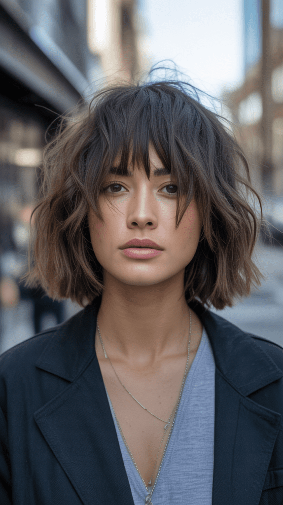 Messy Long Bob with Razored Bangs