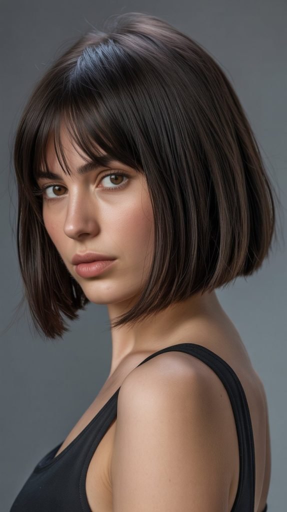 Blunt Cut Long Bob with Wispy Curtain Bangs