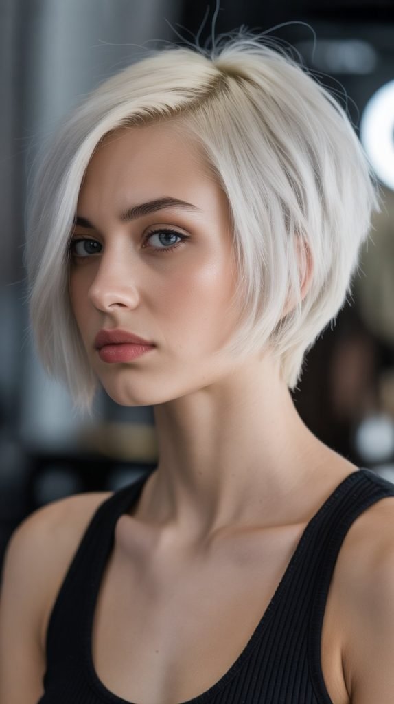 6. Platinum Blonde Stacked Bob