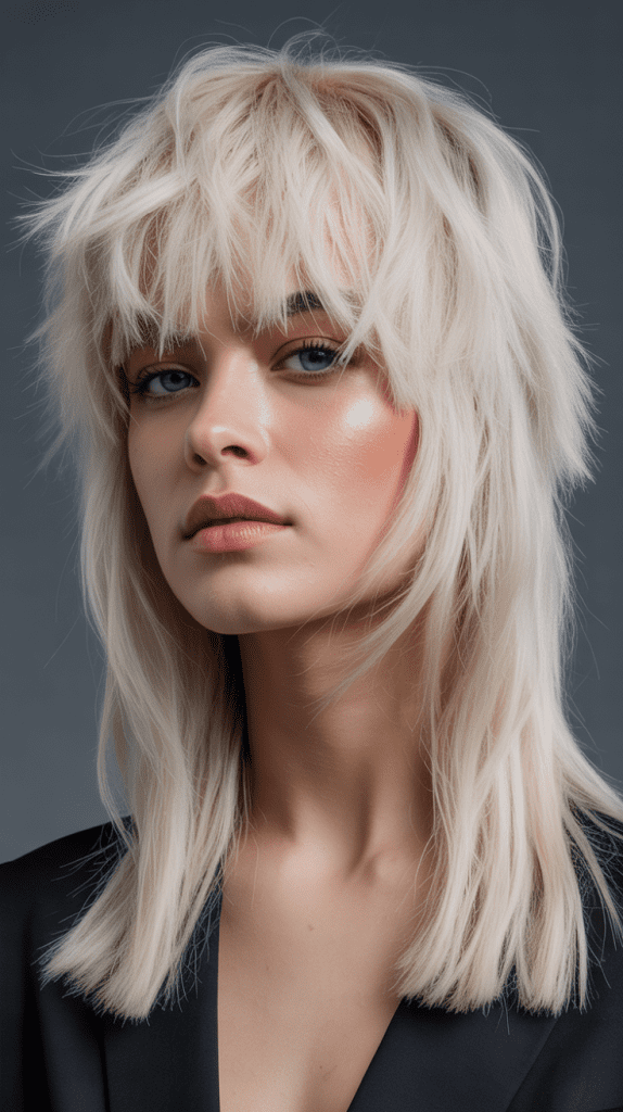 Long Bob with Choppy Bangs and Platinum Blonde