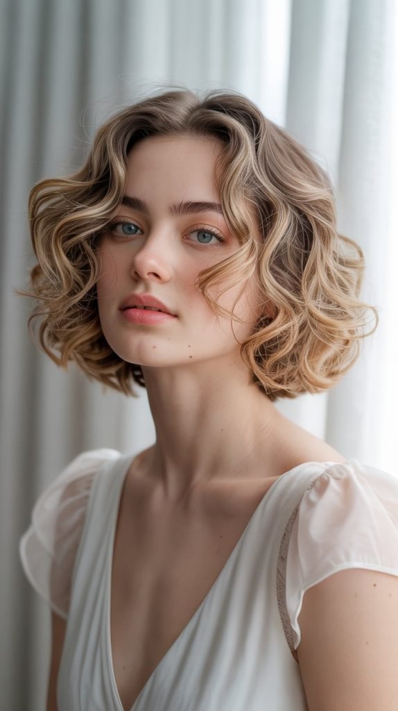 14. Romantic Wavy Bob with Soft Curls