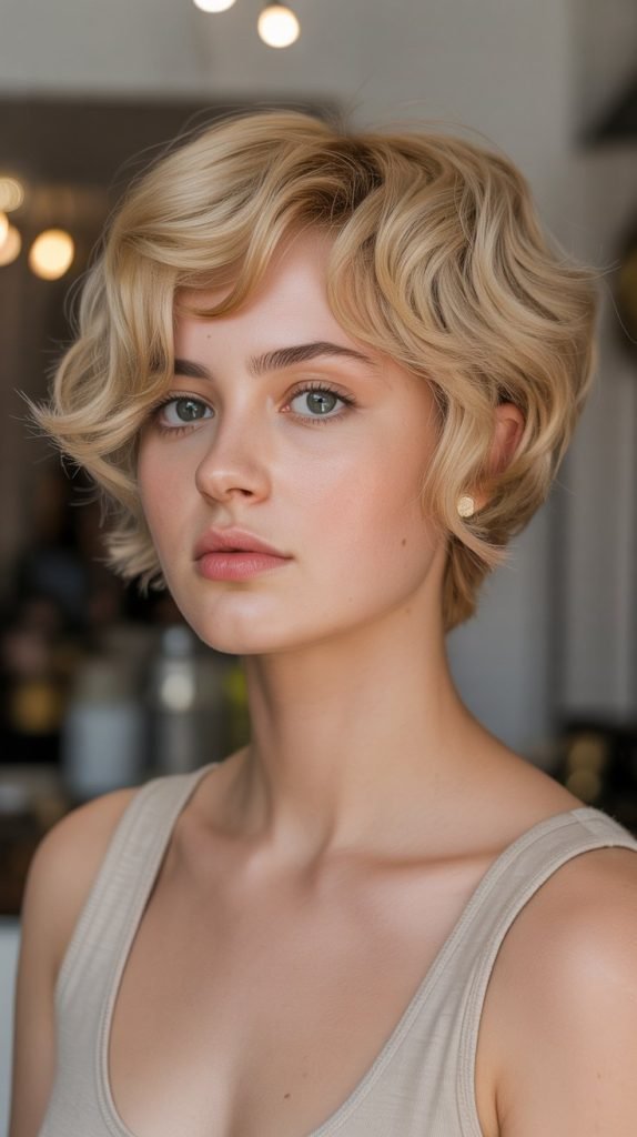 Soft Wavy Pixie for Round Faces