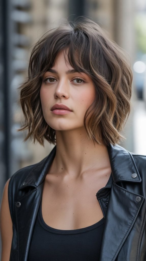 Shaggy Long Bob with Choppy Curtain Bangs