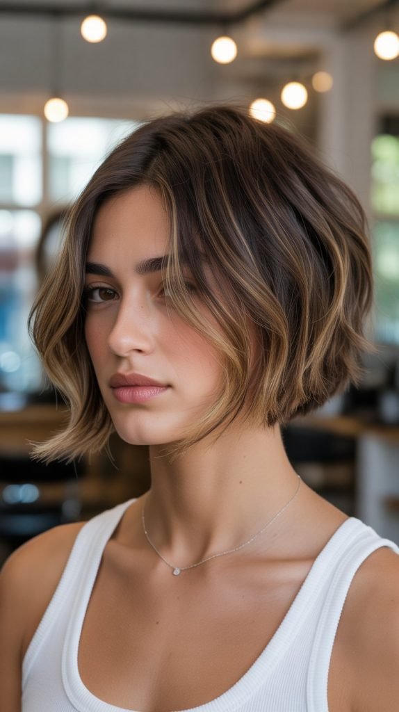 1. Caramel Balayage on Brunette Bob